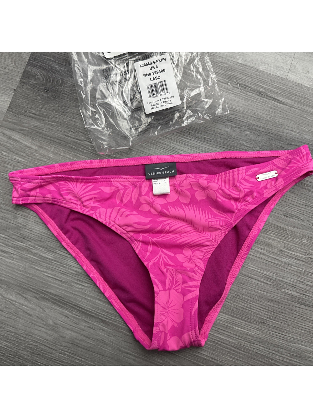 Lascana Venice Beach Tropical Classic Bikini Bottoms, Pink, Size 4